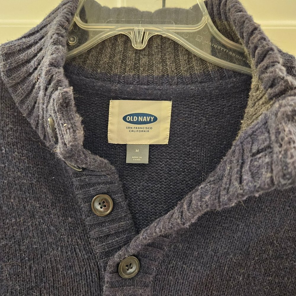 Old Navy Mens Chunky Quarter Button Navy Sweater, Size M